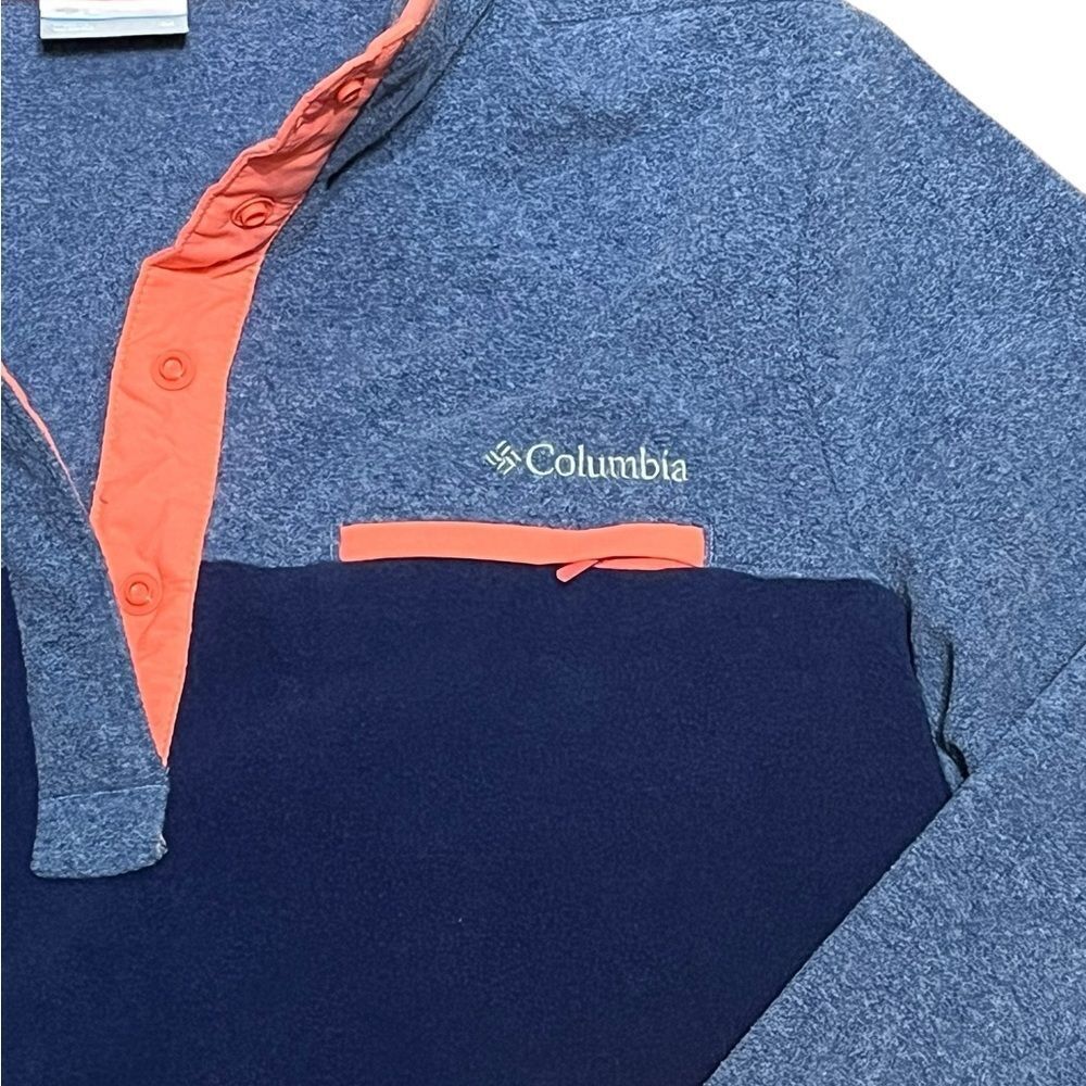 Columbia Blue and Coral Fleece Snap Pullover, Size M - Picture 5 of 9